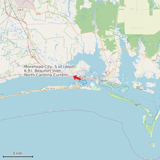 Map of Morehead City, S of (depth 6 ft), Beaufort Inlet, North Carolina Current Prediction Station