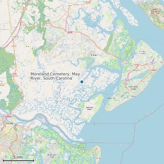 Map of Moreland Cemetery, May River, South Carolina Tide Prediction Station