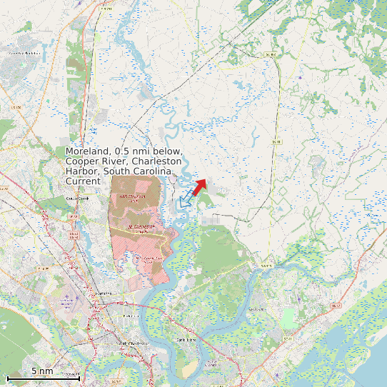 Map of Moreland, 0.5 nmi below, Cooper River, Charleston Harbor, South Carolina Current Prediction Station