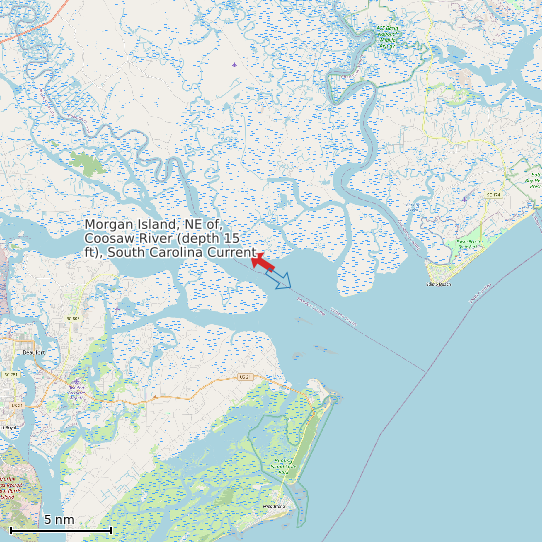 Map of Morgan Island, NE of, Coosaw River (depth 15 ft), South Carolina Current Prediction Station