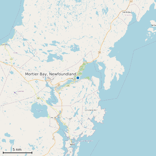 Map of Mortier Bay, Newfoundland Tide Prediction Station