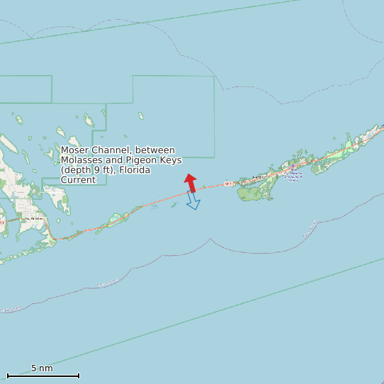 Map of Moser Channel, between Molasses and Pigeon Keys (depth 9 ft), Florida Current Prediction Station