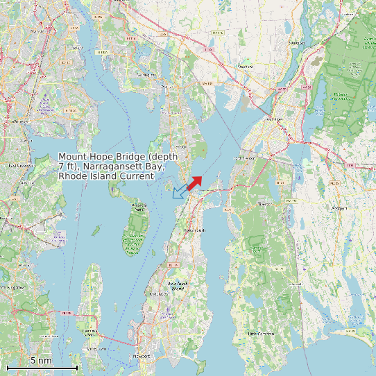 Map of Mount Hope Bridge (depth 7 ft), Narragansett Bay, Rhode Island Current Prediction Station