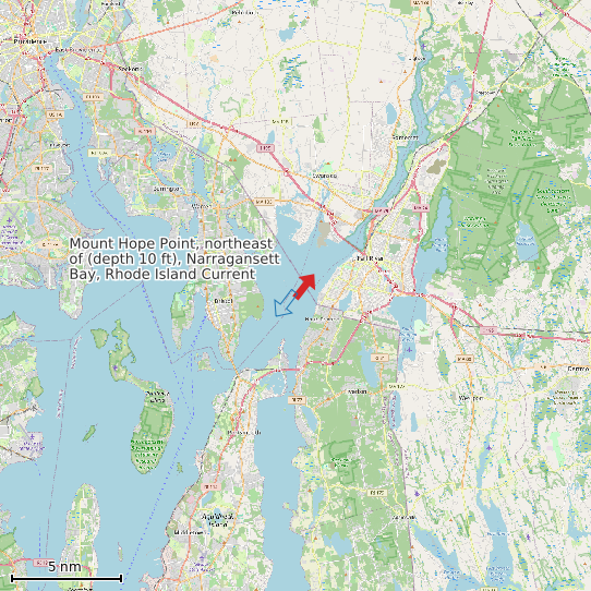 Map of Mount Hope Point, northeast of (depth 10 ft), Narragansett Bay, Rhode Island Current Prediction Station