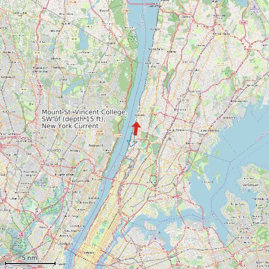 Map of Mount St. Vincent College, SW of (depth 15 ft), New York Current Prediction Station