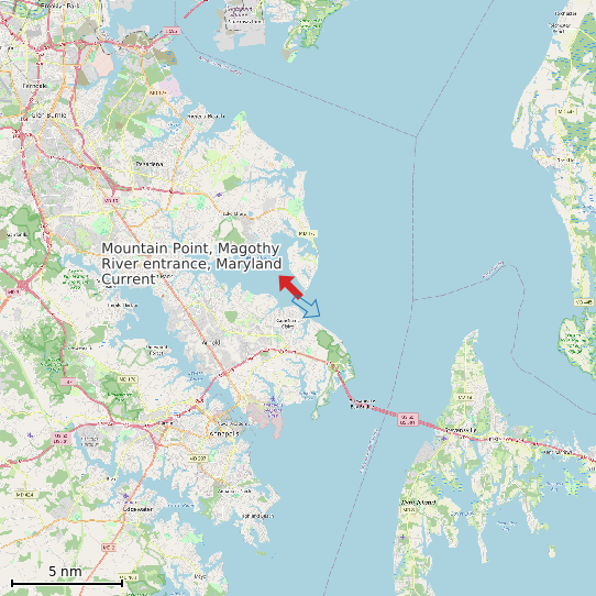 Map of Mountain Point, Magothy River entrance, Maryland Current Prediction Station