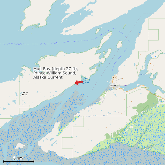Map of Mud Bay (depth 27 ft), Prince William Sound, Alaska Current Prediction Station