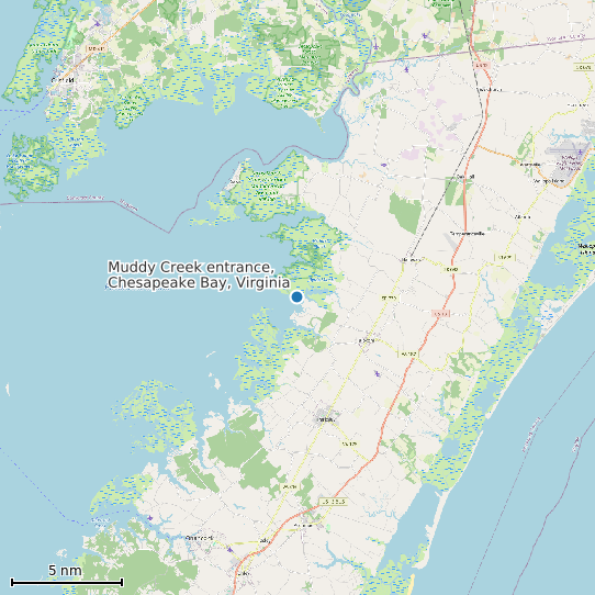 Map of Muddy Creek entrance, Chesapeake Bay, Virginia Tide Prediction Station