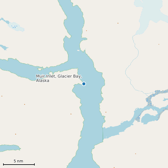 Map of Muir Inlet, Glacier Bay, Alaska Tide Prediction Station