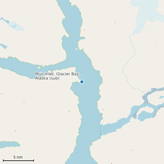 Map of Muir Inlet, Glacier Bay, Alaska (sub) Tide Prediction Station
