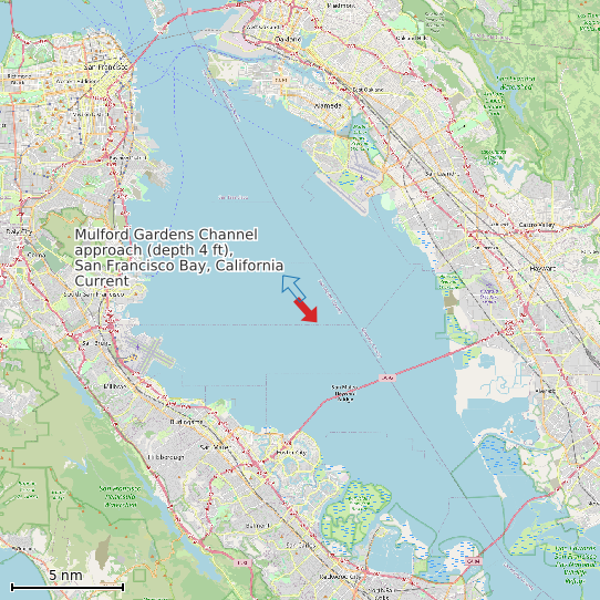 Map of Mulford Gardens Channel approach (depth 4 ft), San Francisco Bay, California Current Prediction Station