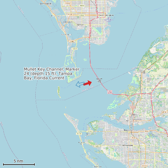 Map of Mullet Key Channel, Marker 24 (depth 15 ft), Tampa Bay, Florida Current Prediction Station