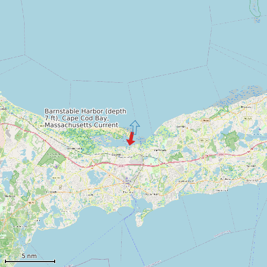 Map of Barnstable Harbor (depth 7 ft), Cape Cod Bay, Massachusetts Current Prediction Station