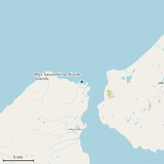 Map of Mys Savushkina, Kurile Islands Tide Prediction Station