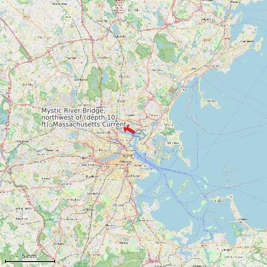 Map of Mystic River Bridge, northwest of (depth 10 ft), Massachusetts Current Prediction Station