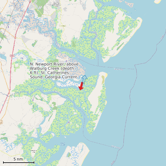 Map of N. Newport River, above Walburg Creek (depth 6 ft), St. Catherines Sound, Georgia Current Prediction Station