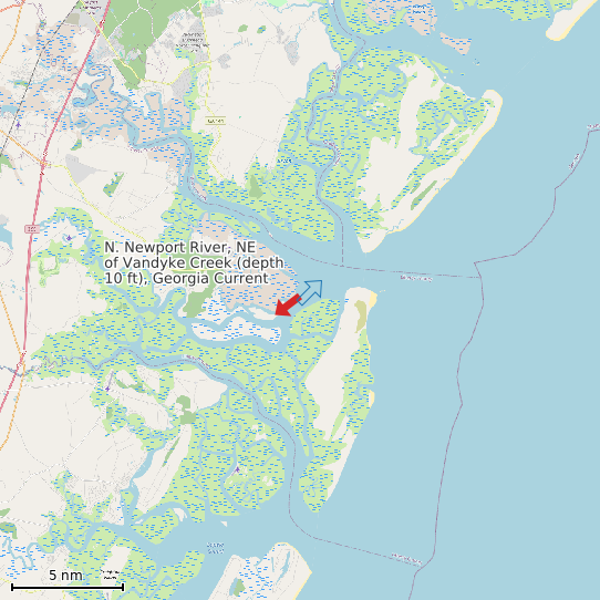 Map of N. Newport River, NE of Vandyke Creek (depth 10 ft), Georgia Current Prediction Station