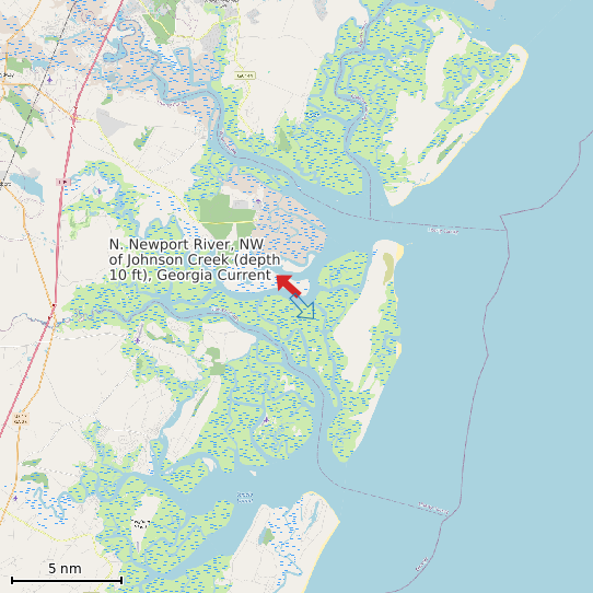 Map of N. Newport River, NW of Johnson Creek (depth 10 ft), Georgia Current Prediction Station