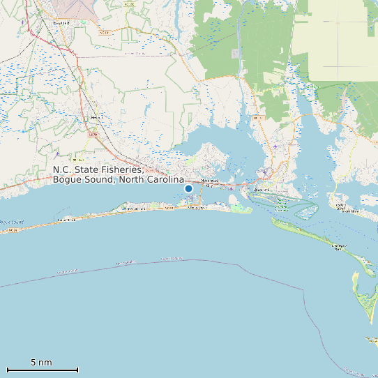 Map of N.C. State Fisheries, Bogue Sound, North Carolina Tide Prediction Station