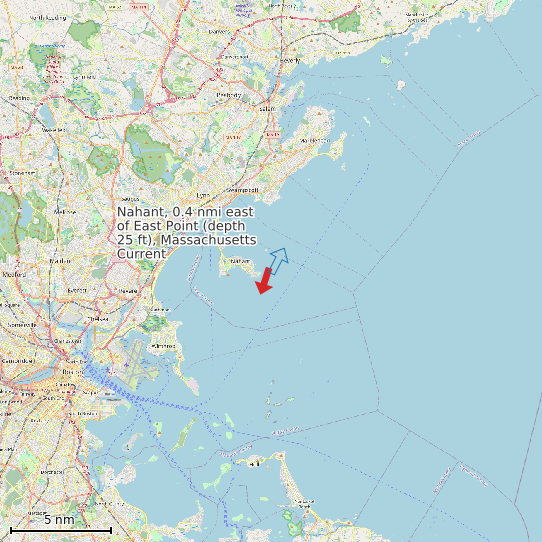 Map of Nahant, 0.4 nmi east of East Point (depth 25 ft), Massachusetts Current Prediction Station