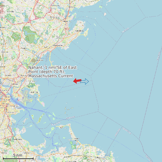 Map of Nahant, 1 nmi SE of East Point (depth 70 ft), Massachusetts Current Prediction Station