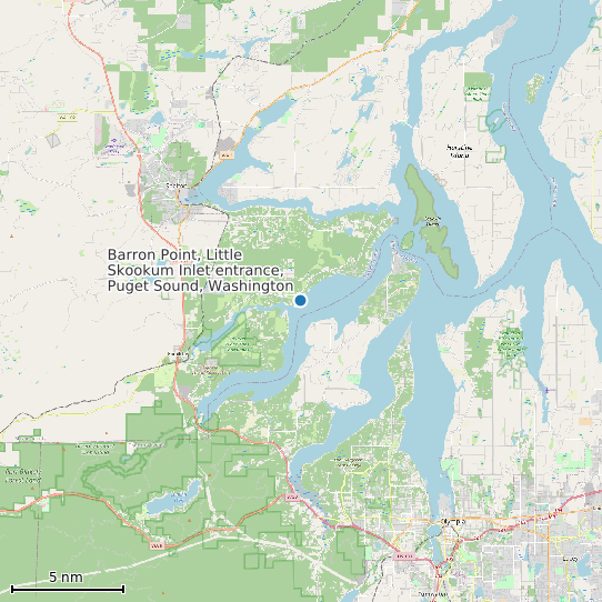 Map of Barron Point, Little Skookum Inlet entrance, Puget Sound, Washington Tide Prediction Station