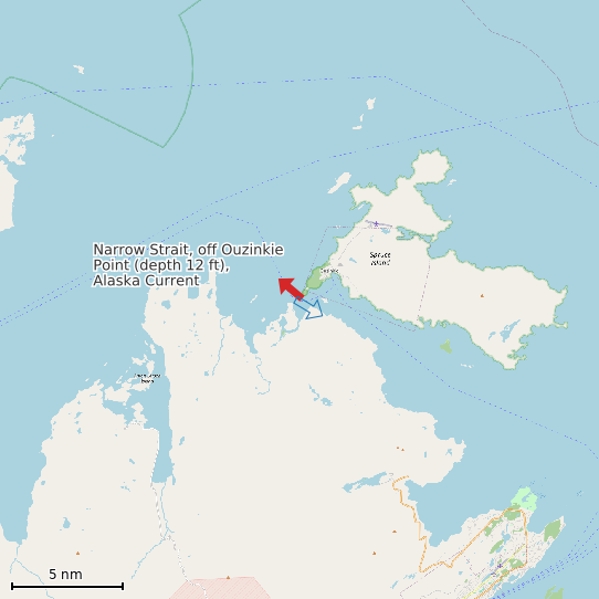 Map of Narrow Strait, off Ouzinkie Point (depth 12 ft), Alaska Current Prediction Station