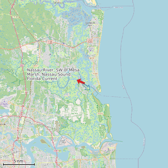 Map of Nassau River, SW of Mesa Marsh, Nassau Sound, Florida Current Prediction Station