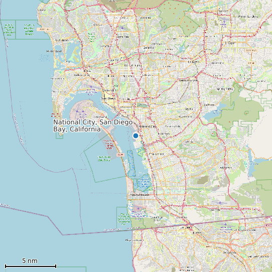 Map of National City, San Diego Bay, California Tide Prediction Station