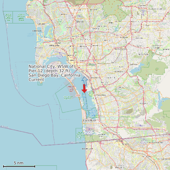Map of National City, WSW of Pier 12 (depth 32 ft), San Diego Bay, California Current Prediction Station