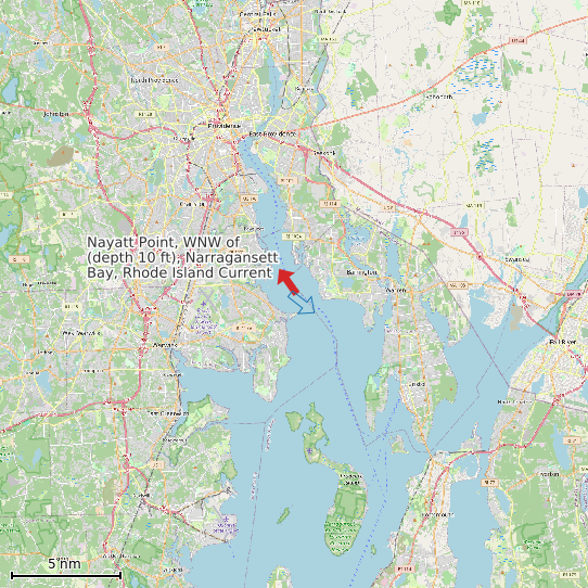Map of Nayatt Point, WNW of (depth 10 ft), Narragansett Bay, Rhode Island Current Prediction Station