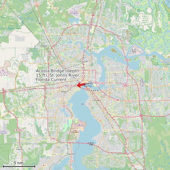 Map of Acosta Bridge (depth 15 ft), St. Johns River, Florida Current Prediction Station
