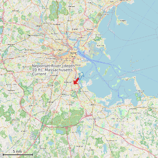 Map of Neponset River (depth 10 ft), Massachusetts Current Prediction Station