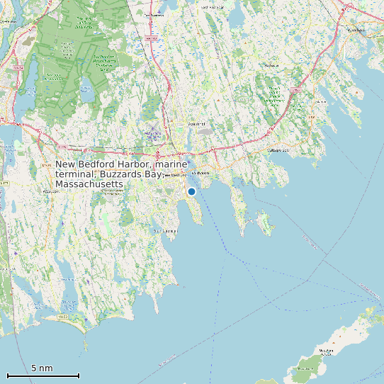 Map of New Bedford Harbor, marine terminal, Buzzards Bay, Massachusetts Tide Prediction Station