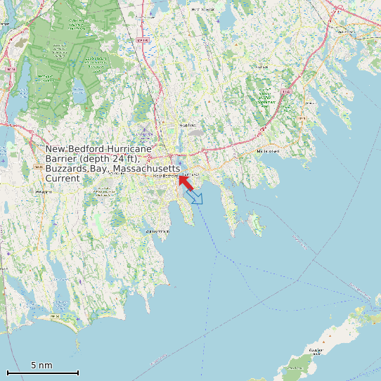 Map of New Bedford Hurricane Barrier (depth 24 ft), Buzzards Bay, Massachusetts Current Prediction Station
