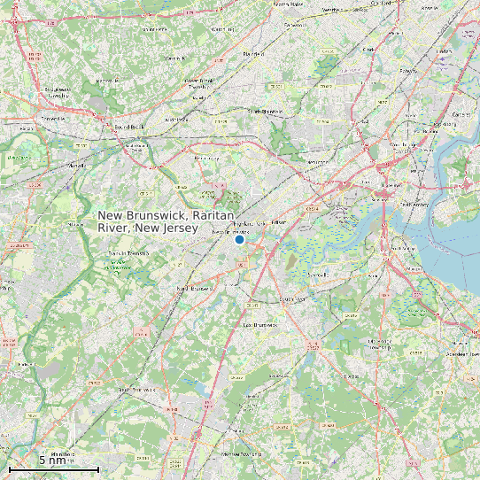 Map of New Brunswick, Raritan River, New Jersey Tide Prediction Station
