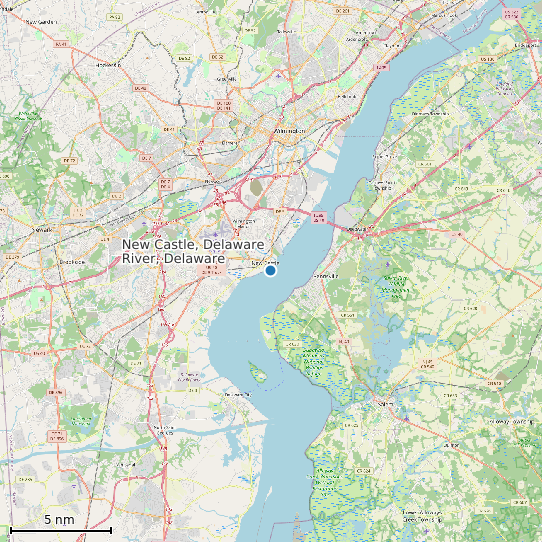 Map of New Castle, Delaware River, Delaware Tide Prediction Station