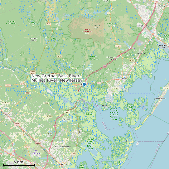 Map of New Gretna, Bass River, Mullica River, New Jersey Tide Prediction Station