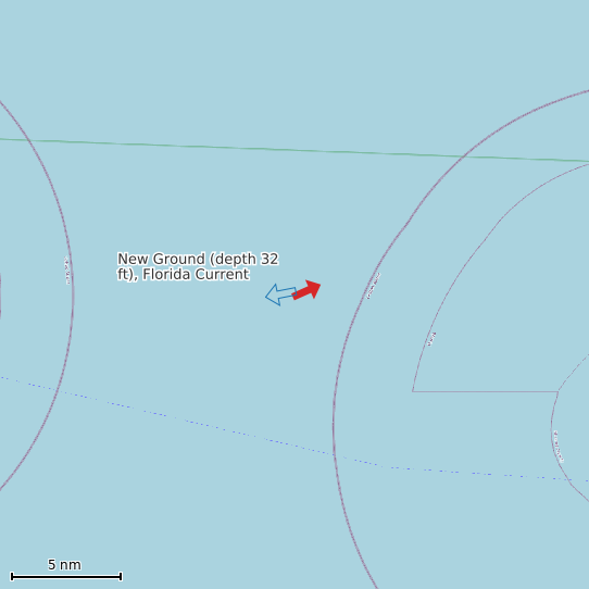 Map of New Ground (depth 32 ft), Florida Current Prediction Station