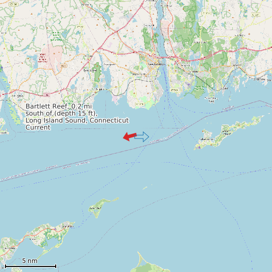Map of Bartlett Reef, 0.2 mi south of (depth 15 ft), Long Island Sound, Connecticut Current Prediction Station