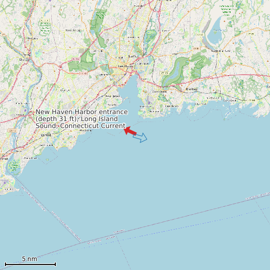 Map of New Haven Harbor entrance (depth 31 ft), Long Island Sound, Connecticut Current Prediction Station