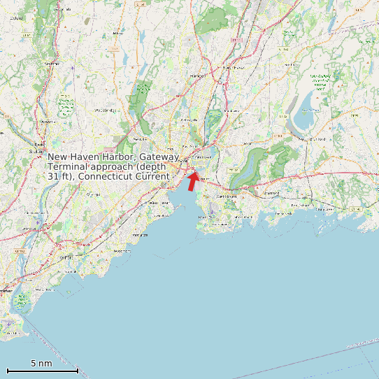 Map of New Haven Harbor, Gateway Terminal approach (depth 31 ft), Connecticut Current Prediction Station