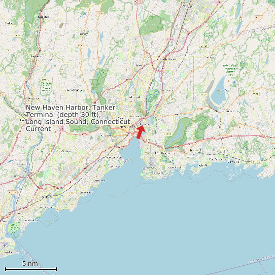 Map of New Haven Harbor, Tanker Terminal (depth 30 ft), Long Island Sound, Connecticut Current Prediction Station