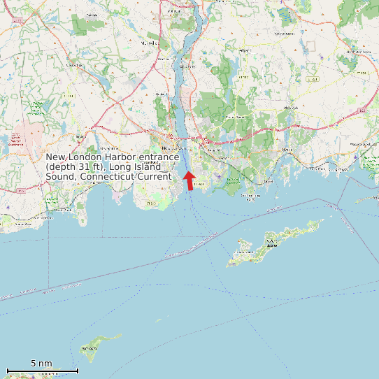 Map of New London Harbor entrance (depth 31 ft), Long Island Sound, Connecticut Current Prediction Station
