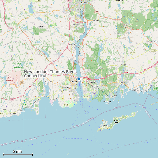 Map of New London, Thames River, Connecticut Tide Prediction Station