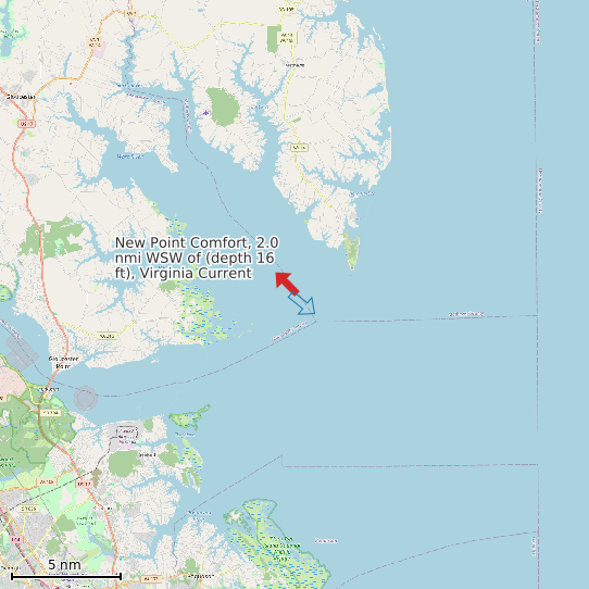 Map of New Point Comfort, 2.0 nmi WSW of (depth 16 ft), Virginia Current Prediction Station