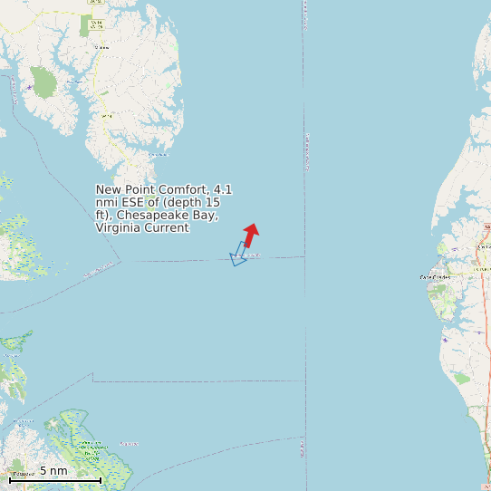 Map of New Point Comfort, 4.1 nmi ESE of (depth 15 ft), Chesapeake Bay, Virginia Current Prediction Station