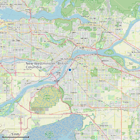 Map of New Westminster, British Columbia Tide Prediction Station