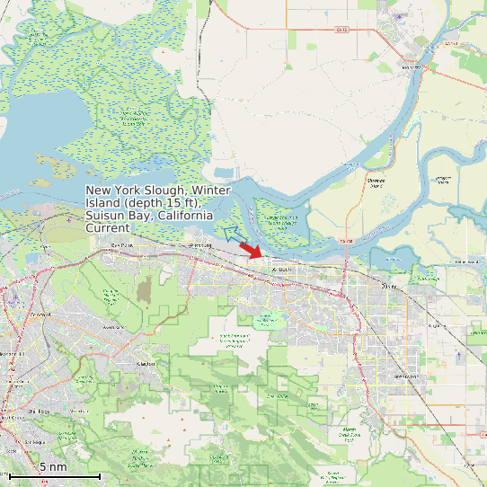 Map of New York Slough, Winter Island (depth 15 ft), Suisun Bay, California Current Prediction Station