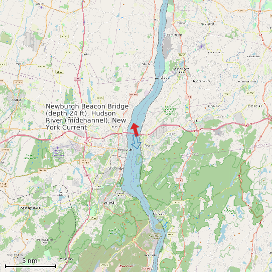 Map of Newburgh Beacon Bridge (depth 24 ft), Hudson River (midchannel), New York Current Prediction Station